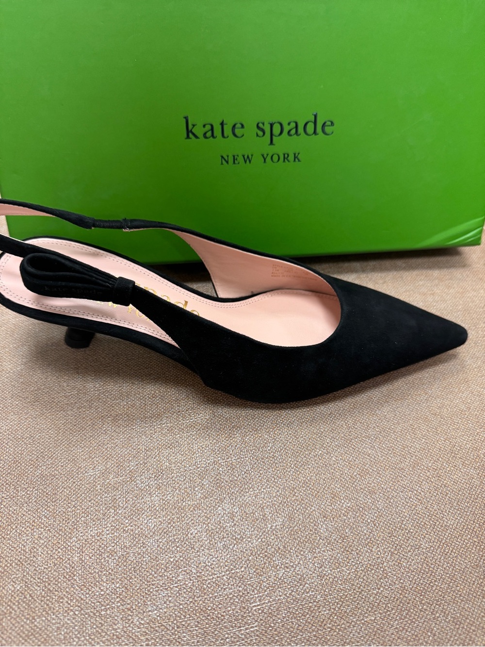 kate spade Black Suede Pointed Slingback Kitten Heel